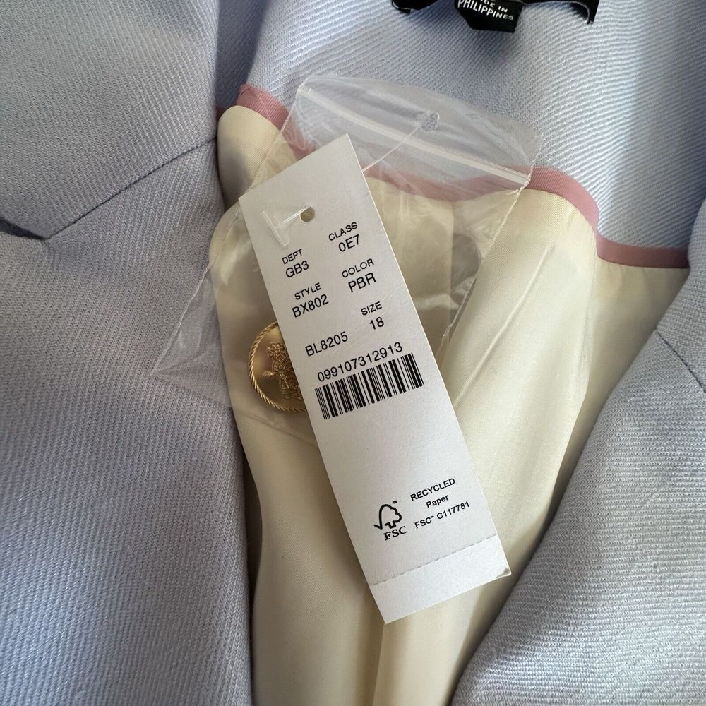 NWT 2024 J Crew Greta Blazer Stretch Linen Blend 18 PeriBreeze Blue Gold Button‎ - Picture 10 of 16